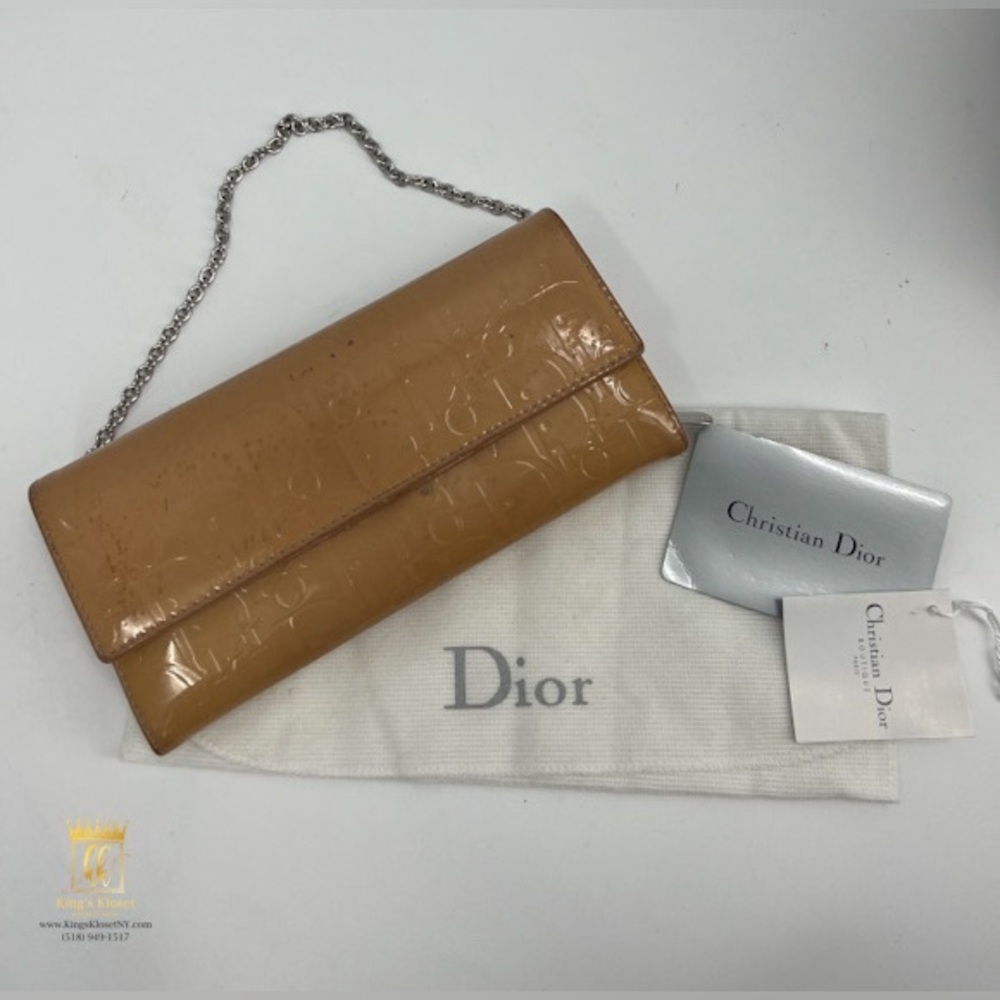 Dior Cannage patent wallet on a chain